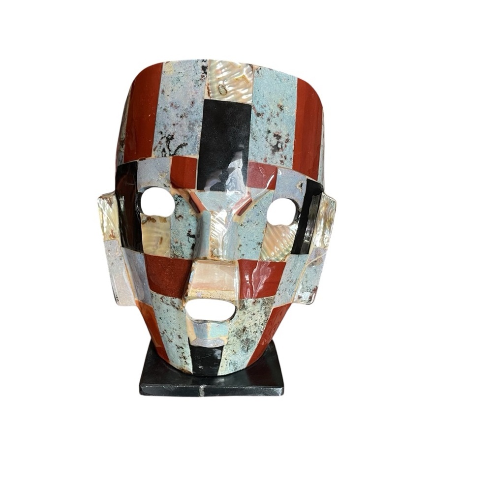 Mask Sculpture Abstract Multicolor -Death Mask-Cultural-Handmade-Mexican/Aztec